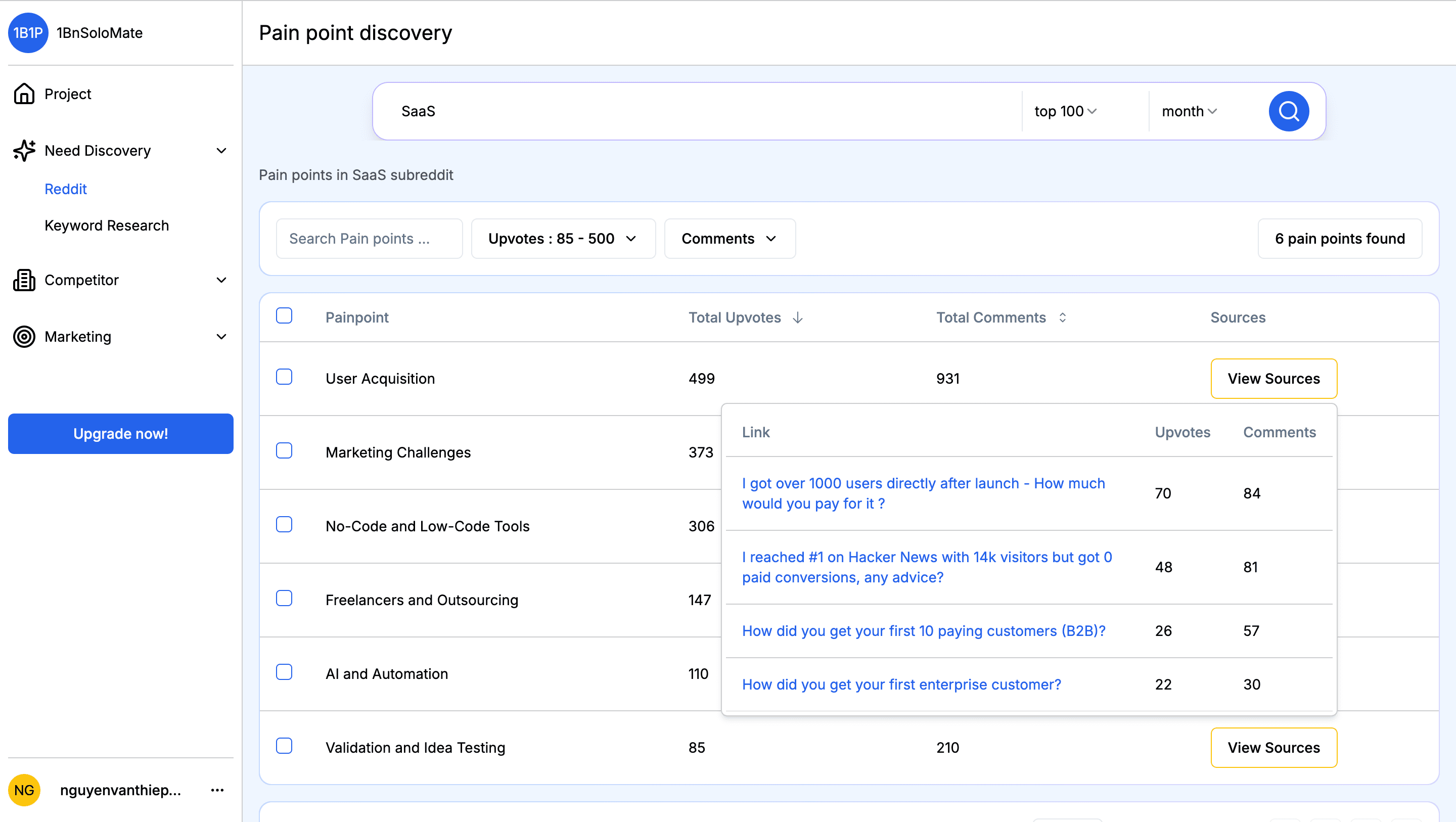 Uncover User Pain Points from Reddit Discussions